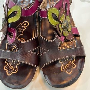 L’Artiste Multicolor Sandals Brown Pink Green Sz 40 euro